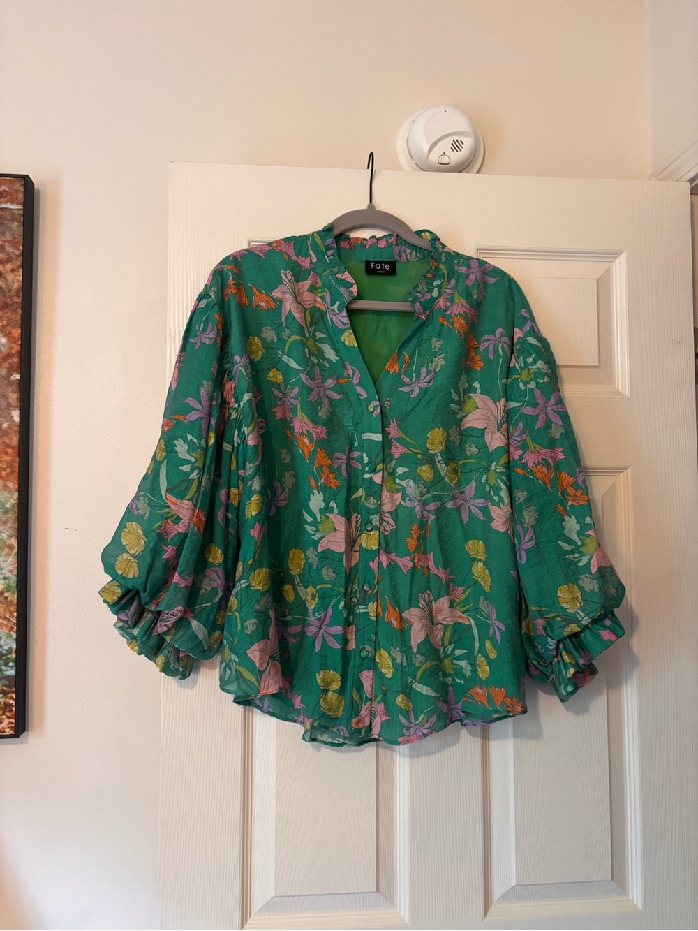 Fate Vibrant Green Floral Button-Up Blouse